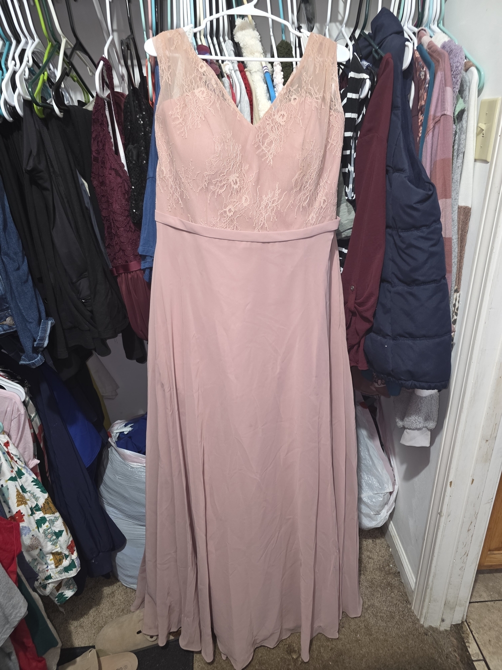 Azazie Dusty Rose Lace Bodice Maxi Dress
